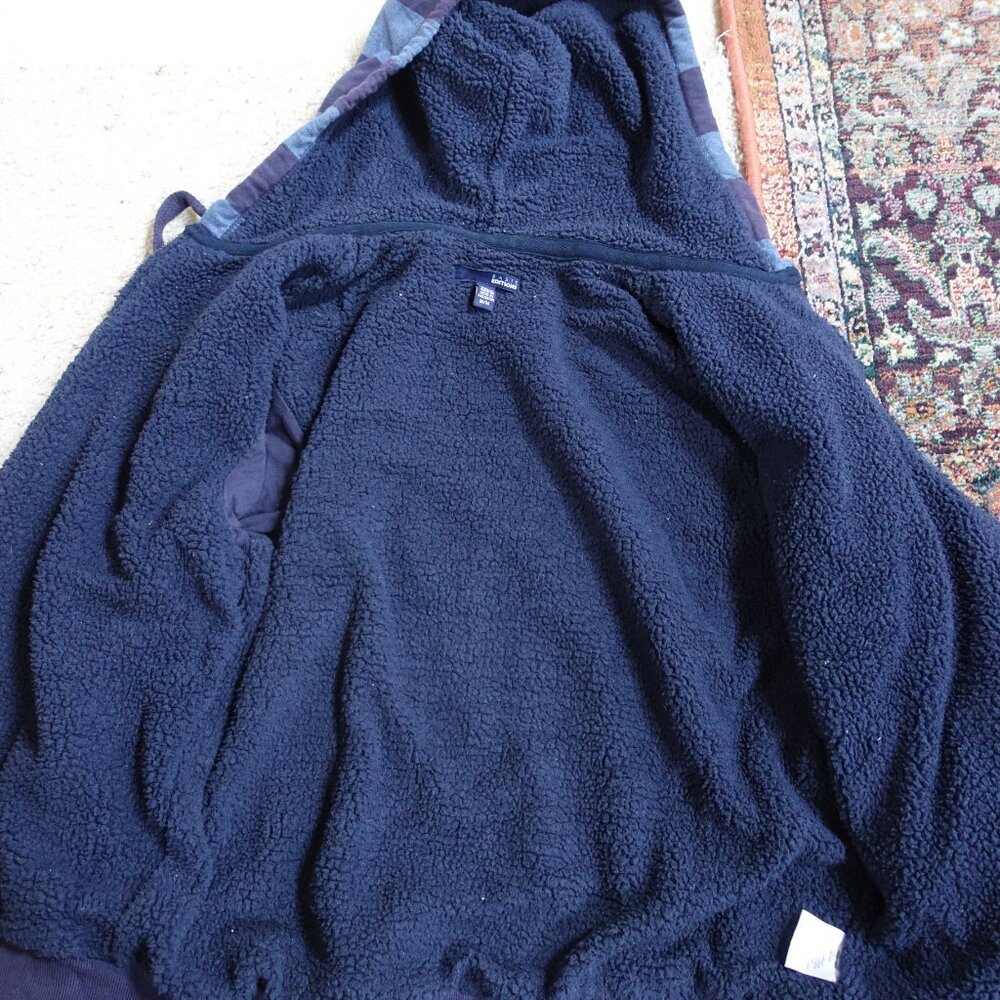 Men's Navy and Gray Striped Hooded Zip Sweater - Picture 4 of 8